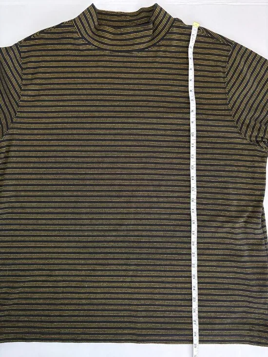 Westbound II 2X Black Gold Striped Mock Neck Top Long Sleeve Stretch Plus Size - Picture 4 of 7